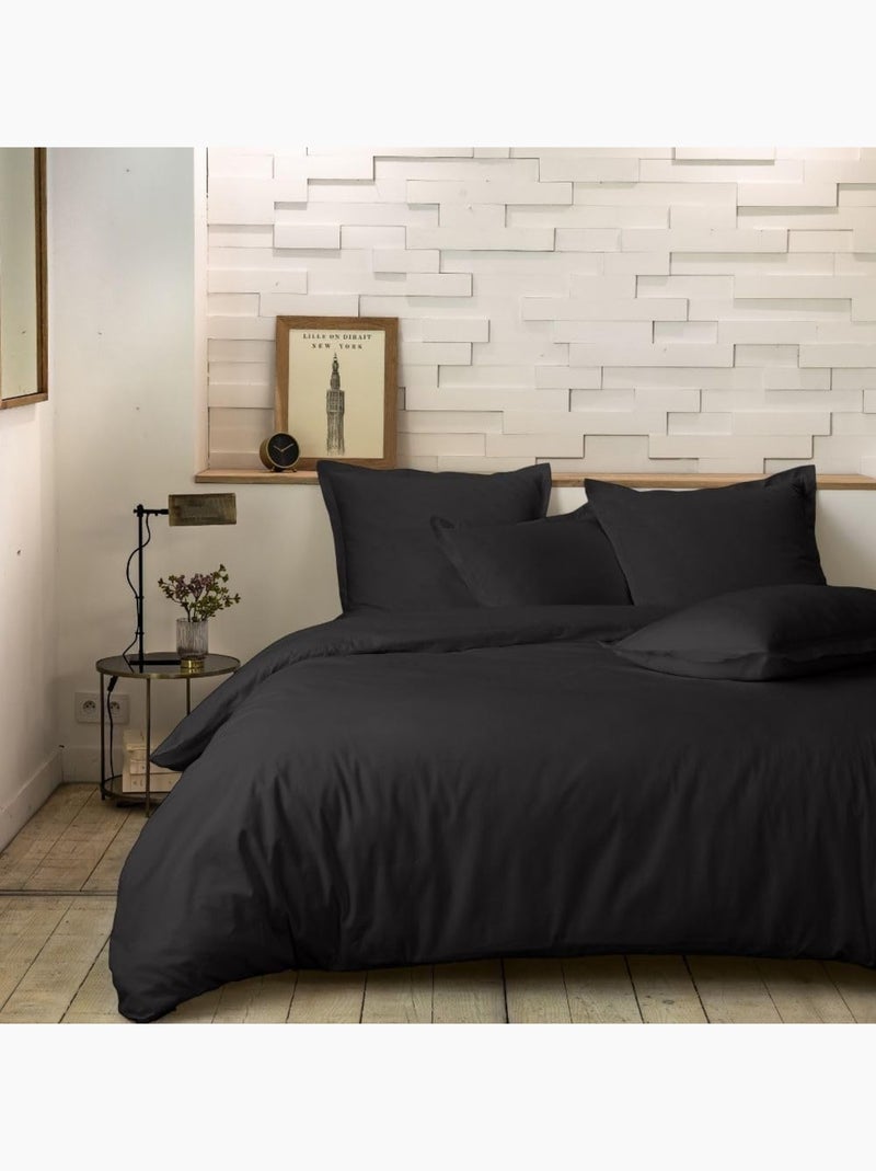 Taie d oreiller en percale de coton lavé Noir - Kiabi