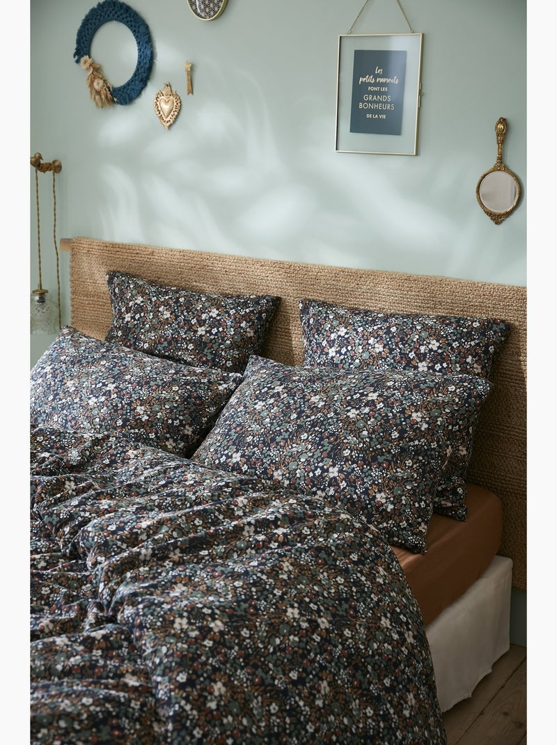 Taie d'oreiller gaze coton 60 x 60 cm Capucine bleu nuit Bleu nuit - Kiabi