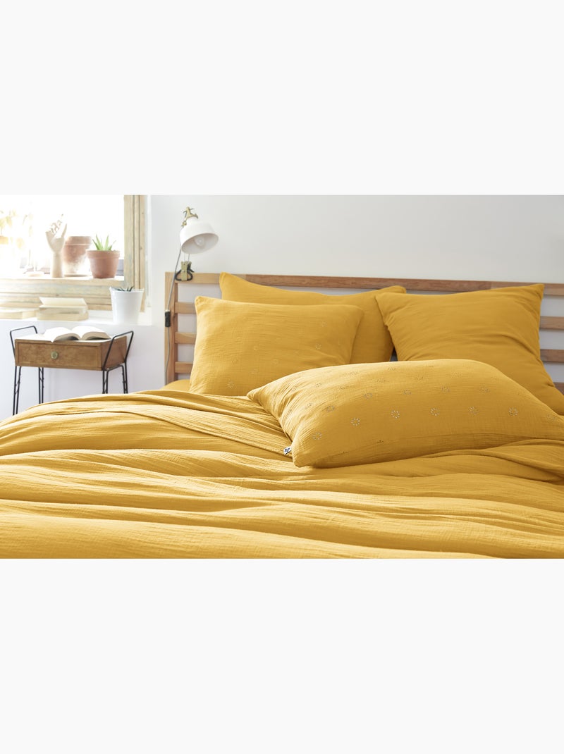 Taie d'oreiller Gaze Coton 60 x 60 cm Gaia Bohos Safran Jaune - Kiabi