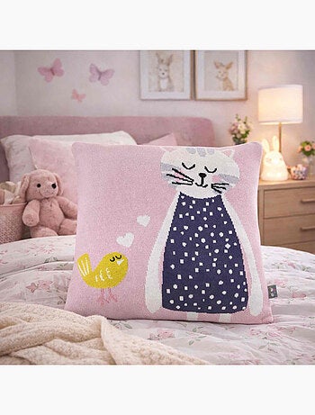 Taie de coussin en coton tricoté, Chat SEVIRA KIDS