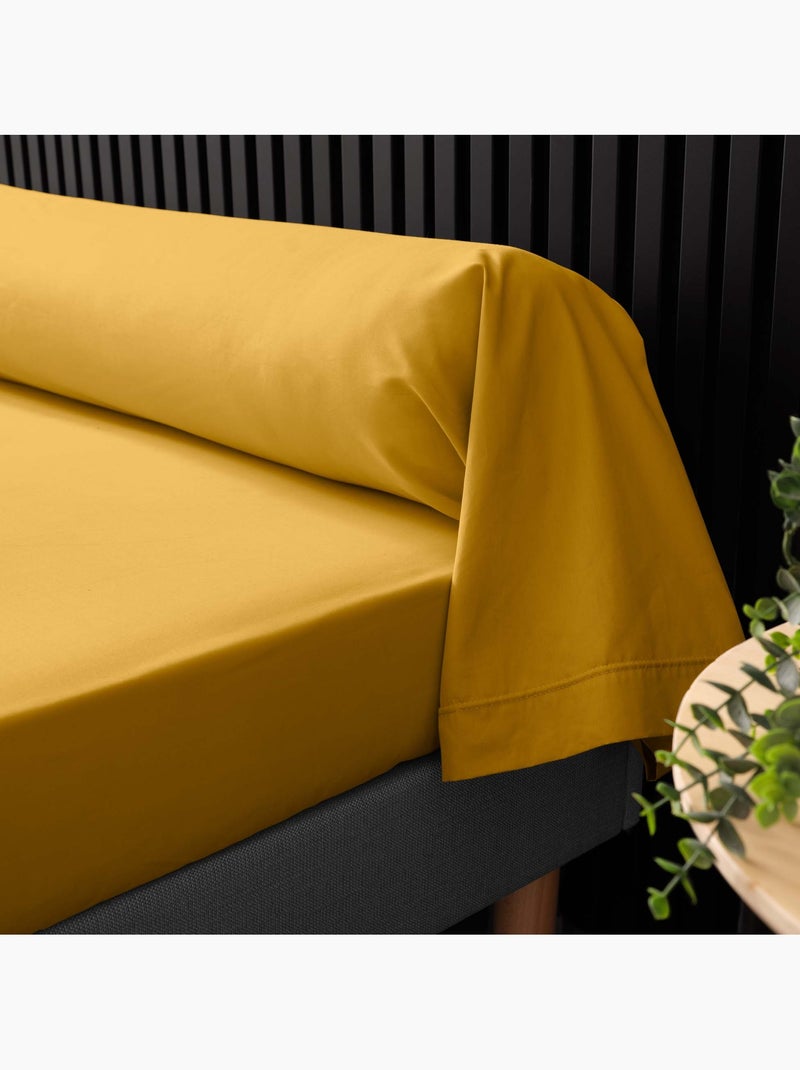 Taie de traversin 85 x 185 cm Percale de coton jaune curry Jaune moutarde - Kiabi