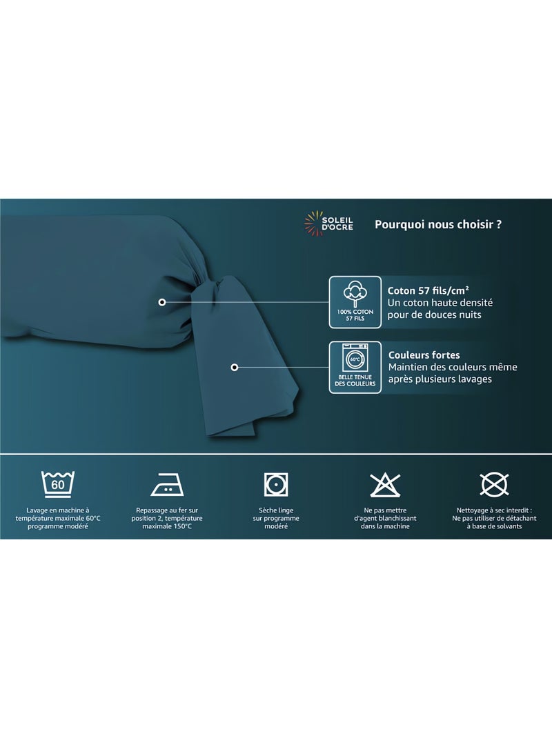 Taie de traversin en coton 57 fils UNI, par Soleil d'Ocre Bleu - Kiabi