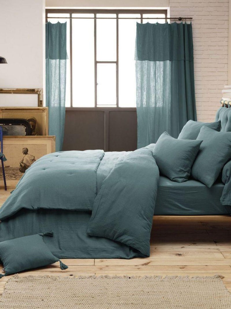 Taie de Traversin en Gaze de Coton Bleu canard - Kiabi