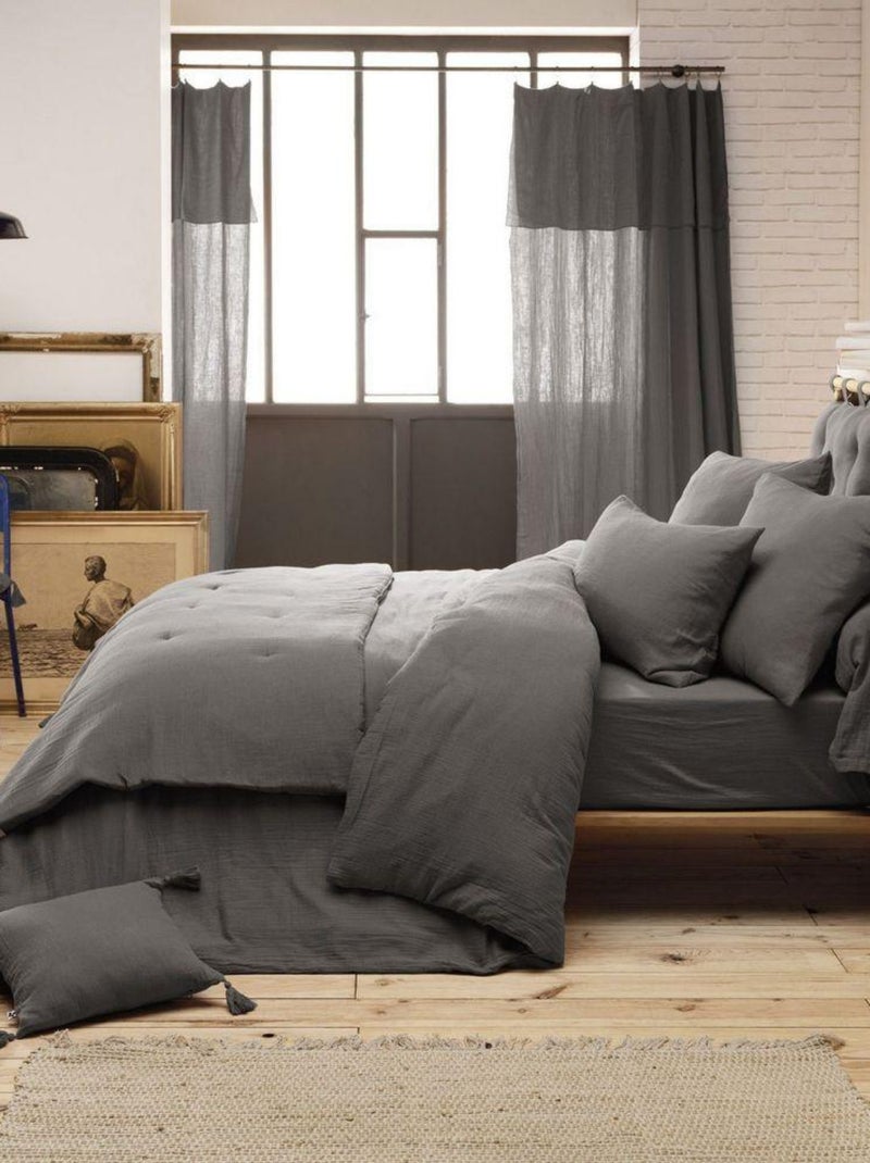 Taie de Traversin en Gaze de Coton Gris foncé - Kiabi