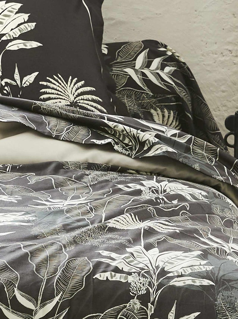 Taie de traversin en satin aux feuilles tropicales gris anthracite - Kiabi