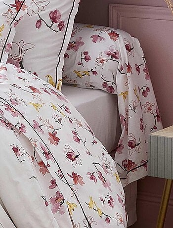 Taie de traversin imprimée fleurs et oiseaux