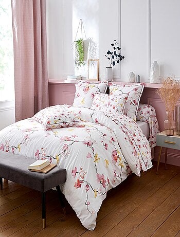 Taie de traversin imprimée fleurs et oiseaux