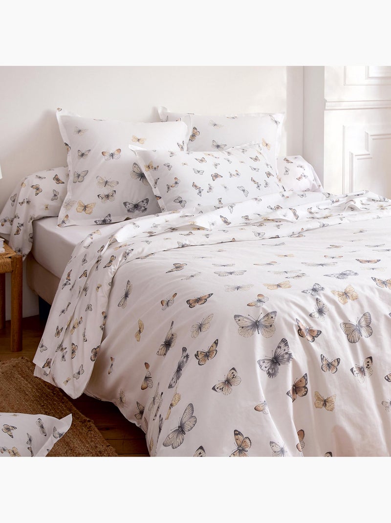 Taie de traversin percale de coton 80 fils motif papillons Blanc - Kiabi