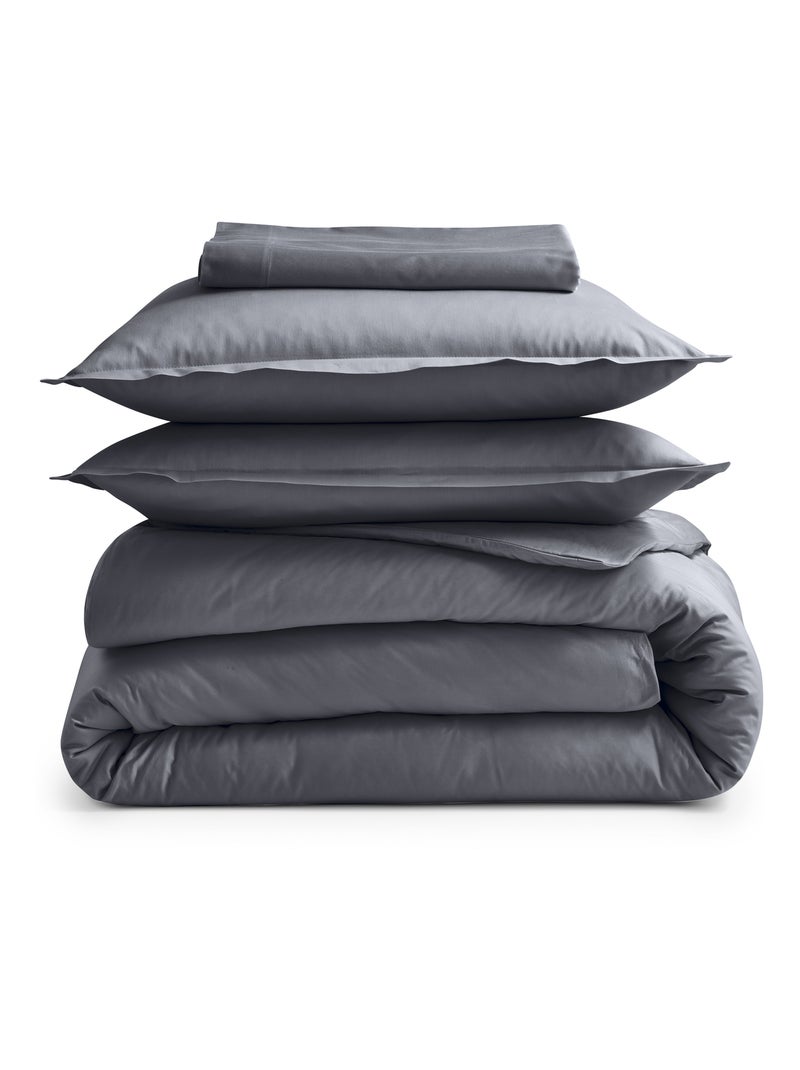 Taie de traversin percale de coton piquée unie gris anthracite - Kiabi
