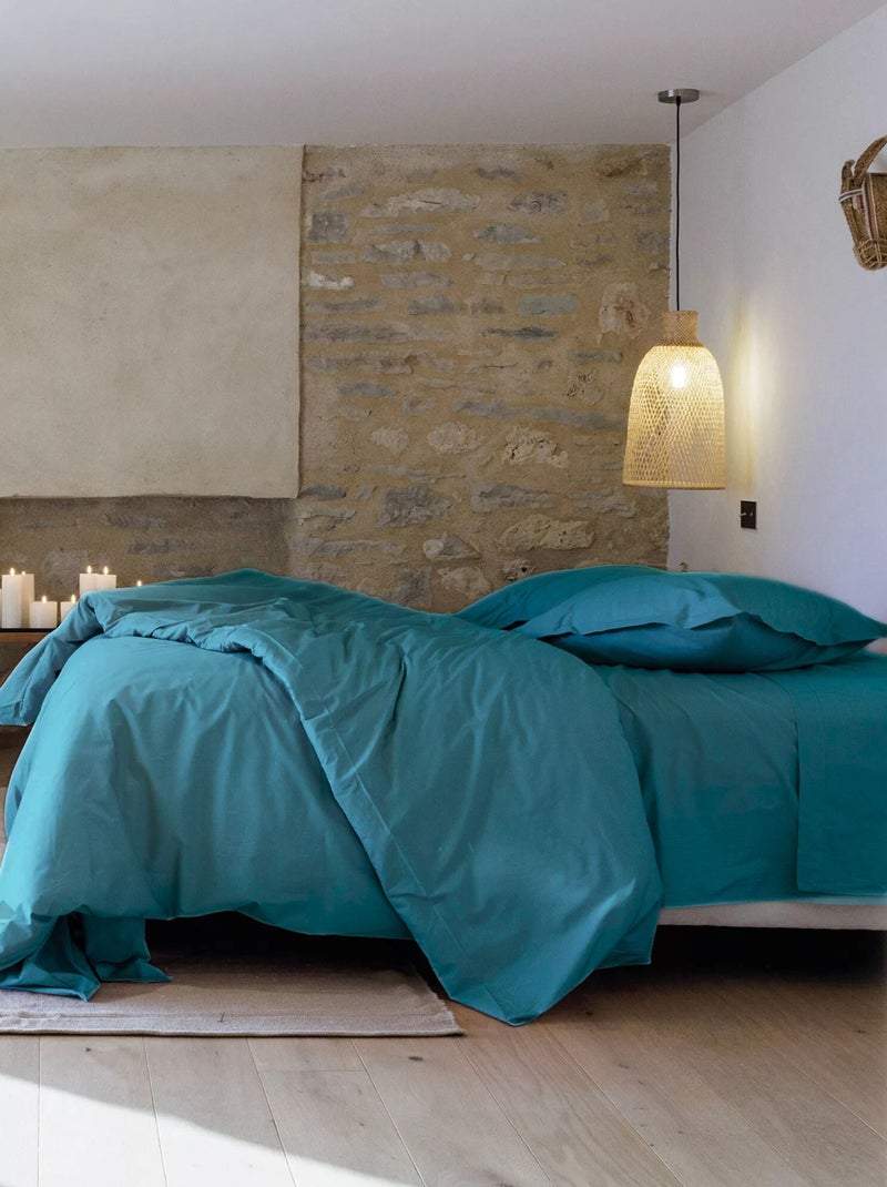 Taie de traversin uni percale de coton MANOIR Bleu lagon - Kiabi