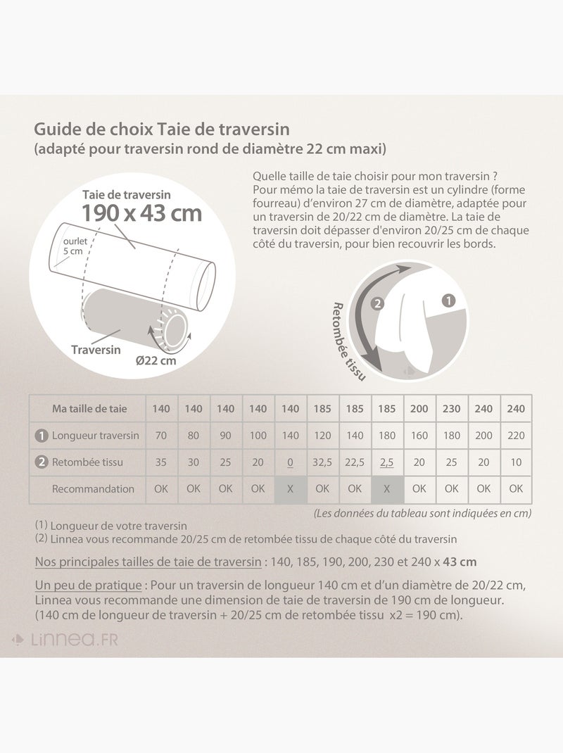 Taie de traversin uni percale de coton MANOIR Gris moyen - Kiabi