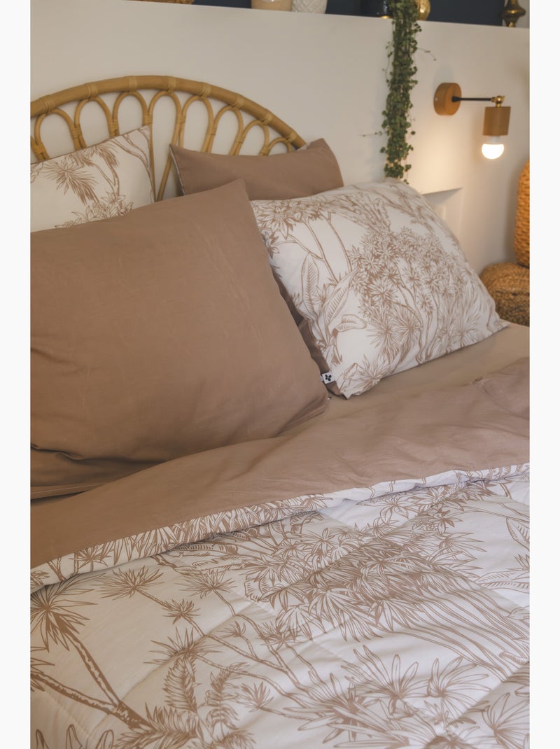 Taie d’oreiller - 100 % coton 57 fils - imprimé végétal java Beige - Kiabi