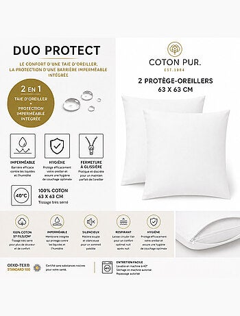Taie d'oreiller - coton pur - 100 % coton 57 fils/cm²