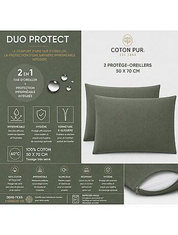 Taie d'oreiller - coton pur - 100 % coton 57 fils/cm²