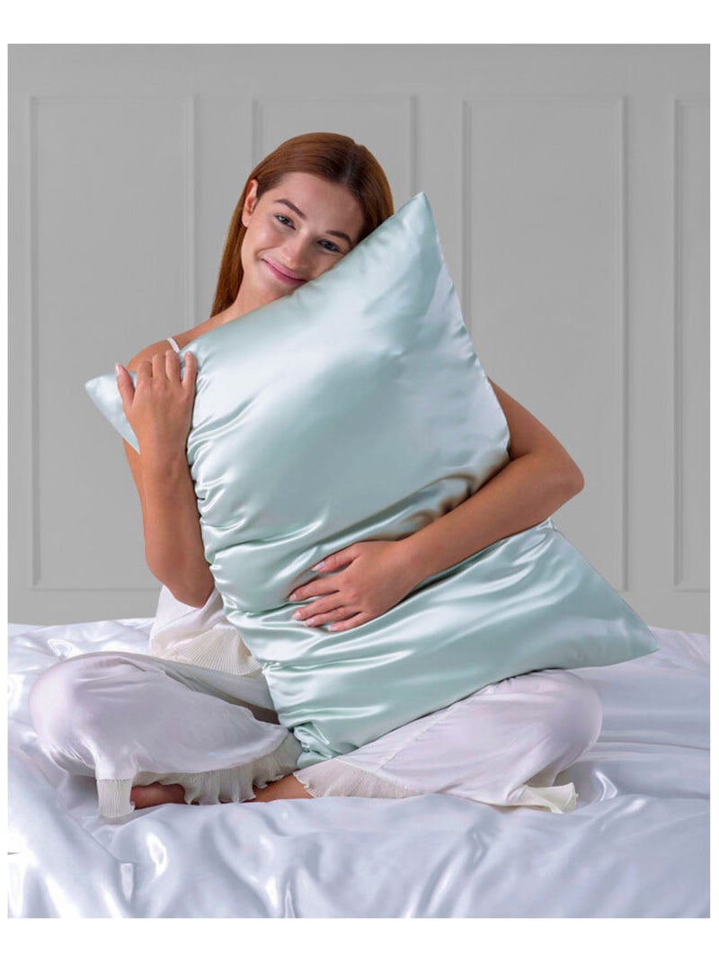 Taie d'oreiller - Coton Pur - Soie Vert clair - Kiabi