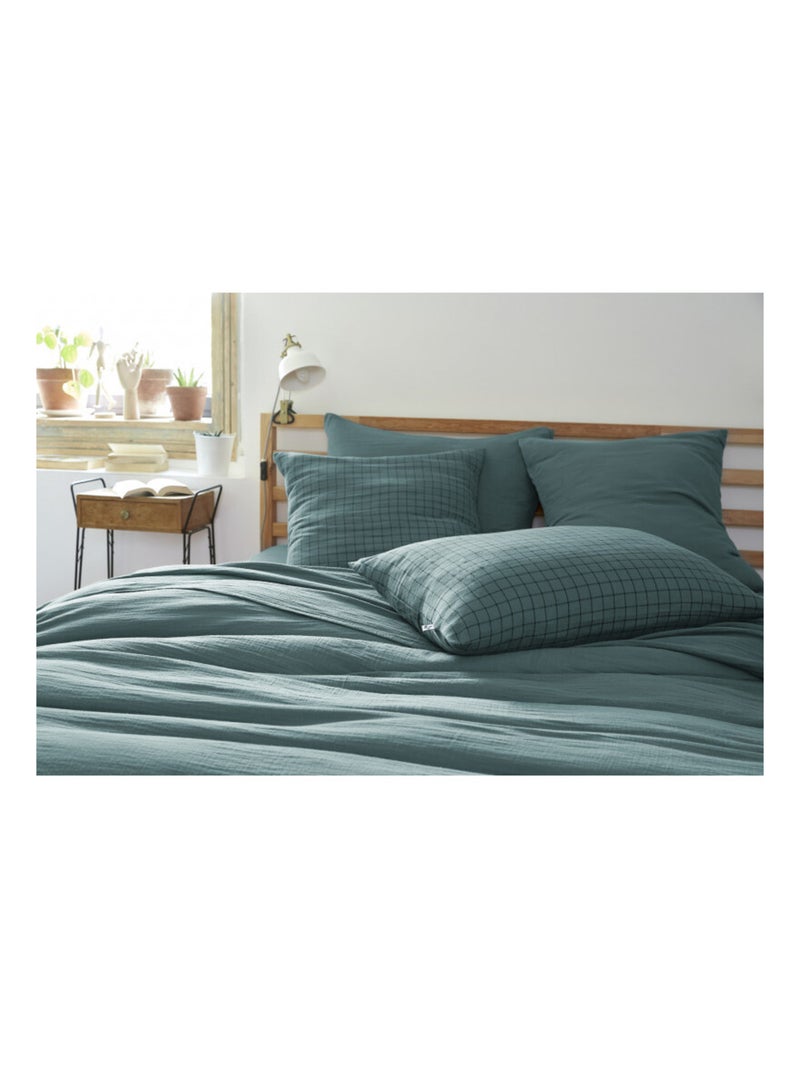 Taie d'oreiller - L'effet papillon - 100% gaze de coton 125 gr/m² Bleu canard - Kiabi