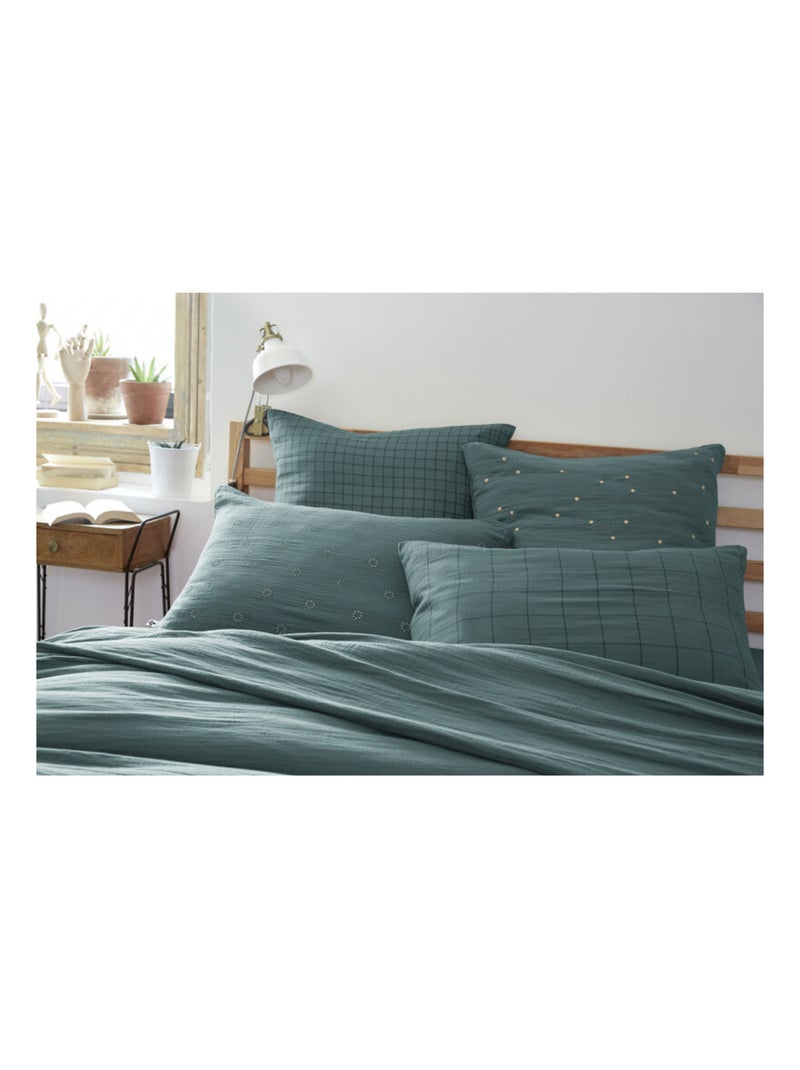 Taie d'oreiller - L'effet papillon - 100% gaze de coton 125 gr/m² Bleu canard - Kiabi