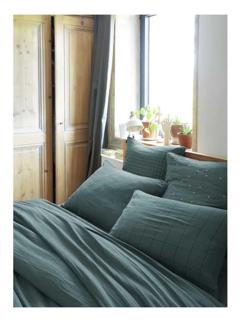 Taie d'oreiller - L'effet papillon - 100% gaze de coton 125 gr/m² Bleu canard - Kiabi