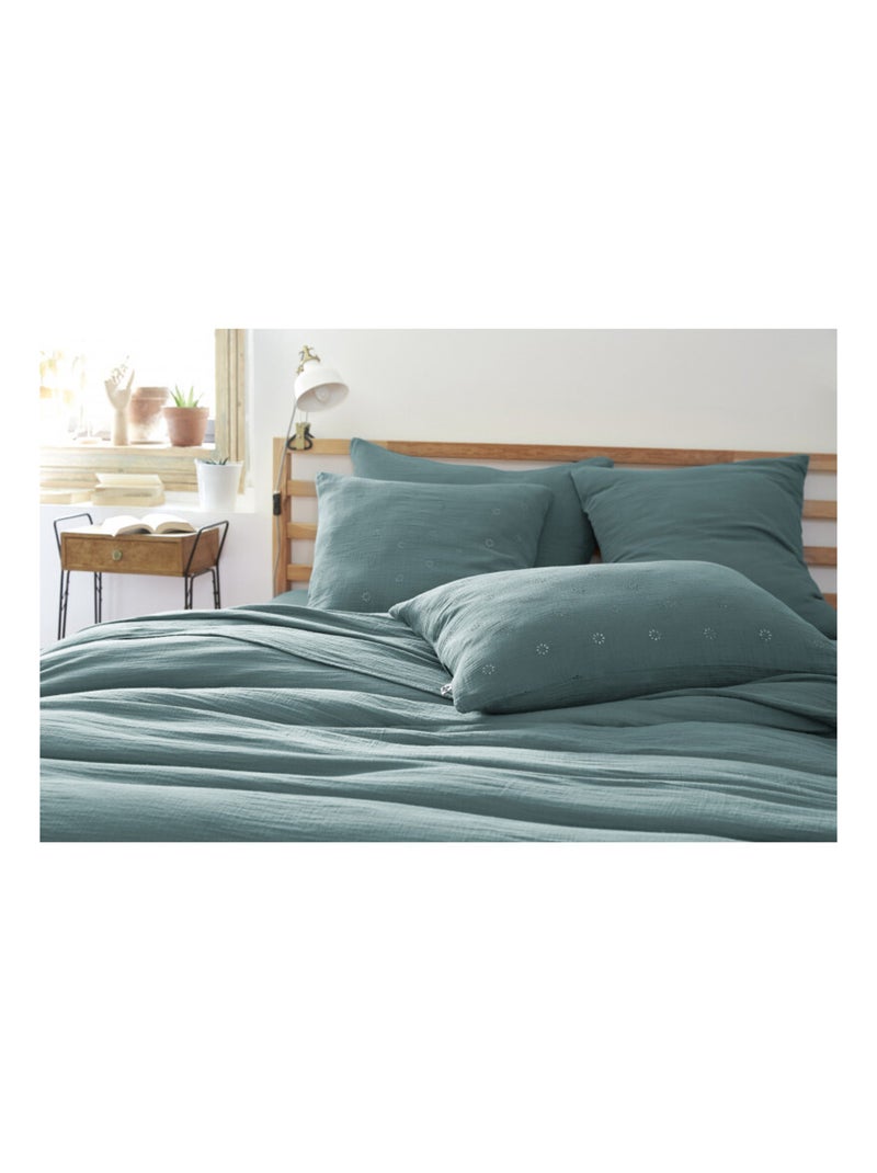 Taie d'oreiller - L'effet papillon - 100% gaze de coton 125 gr/m² Bleu canard - Kiabi