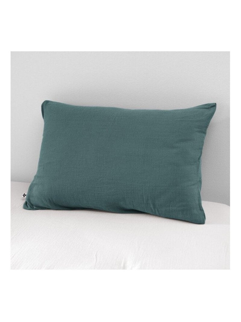 Taie d'oreiller - L'effet papillon - 100% gaze de coton 125 gr/m² Bleu canard - Kiabi