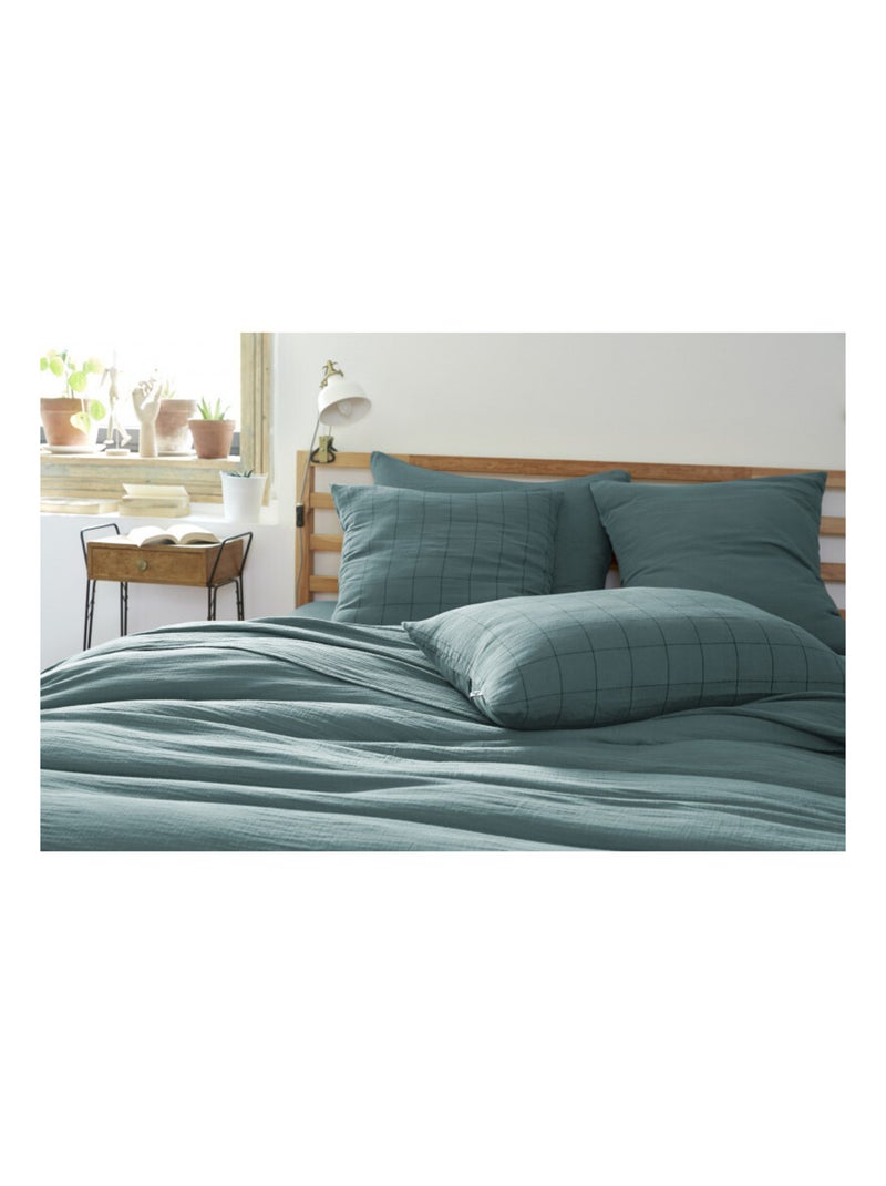 Taie d'oreiller - L'effet papillon - 100% gaze de coton 125 gr/m² Bleu canard - Kiabi