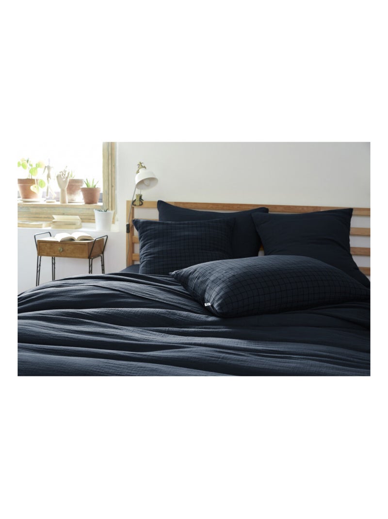 Taie d'oreiller - L'effet papillon - 100% gaze de coton 125 gr/m² Bleu nuit - Kiabi