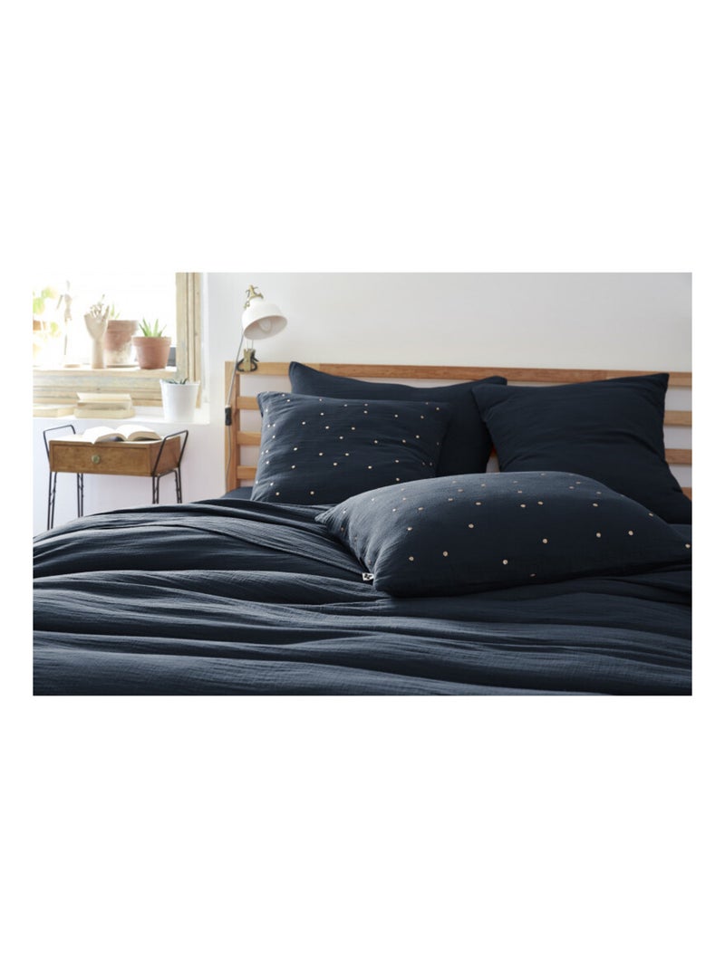 Taie d'oreiller - L'effet papillon - 100% gaze de coton 125 gr/m² Bleu nuit - Kiabi