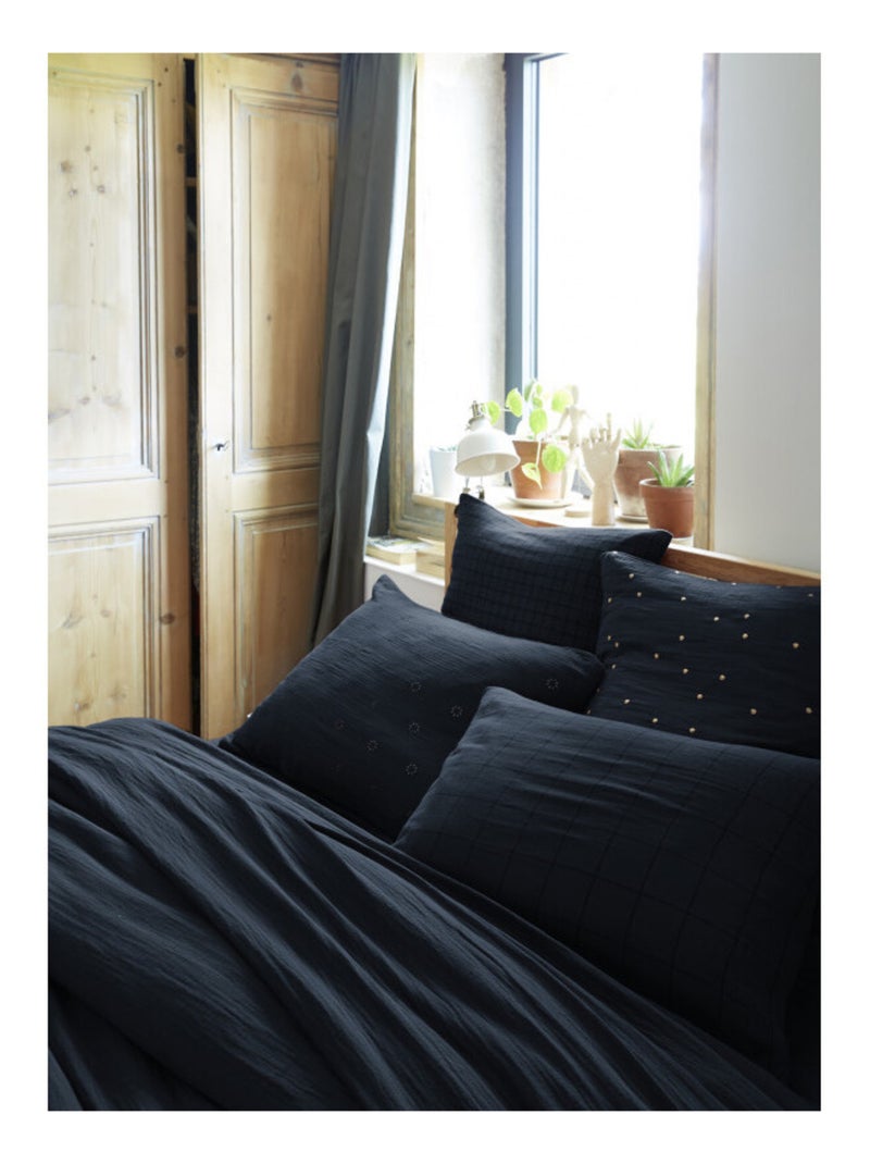 Taie d'oreiller - L'effet papillon - 100% gaze de coton 125 gr/m² Bleu nuit - Kiabi