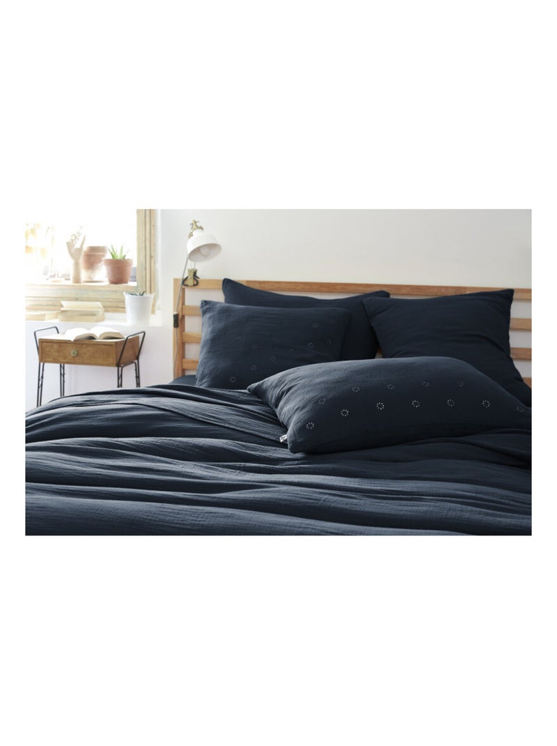 Taie d'oreiller - L'effet papillon - 100% gaze de coton 125 gr/m² Bleu nuit - Kiabi