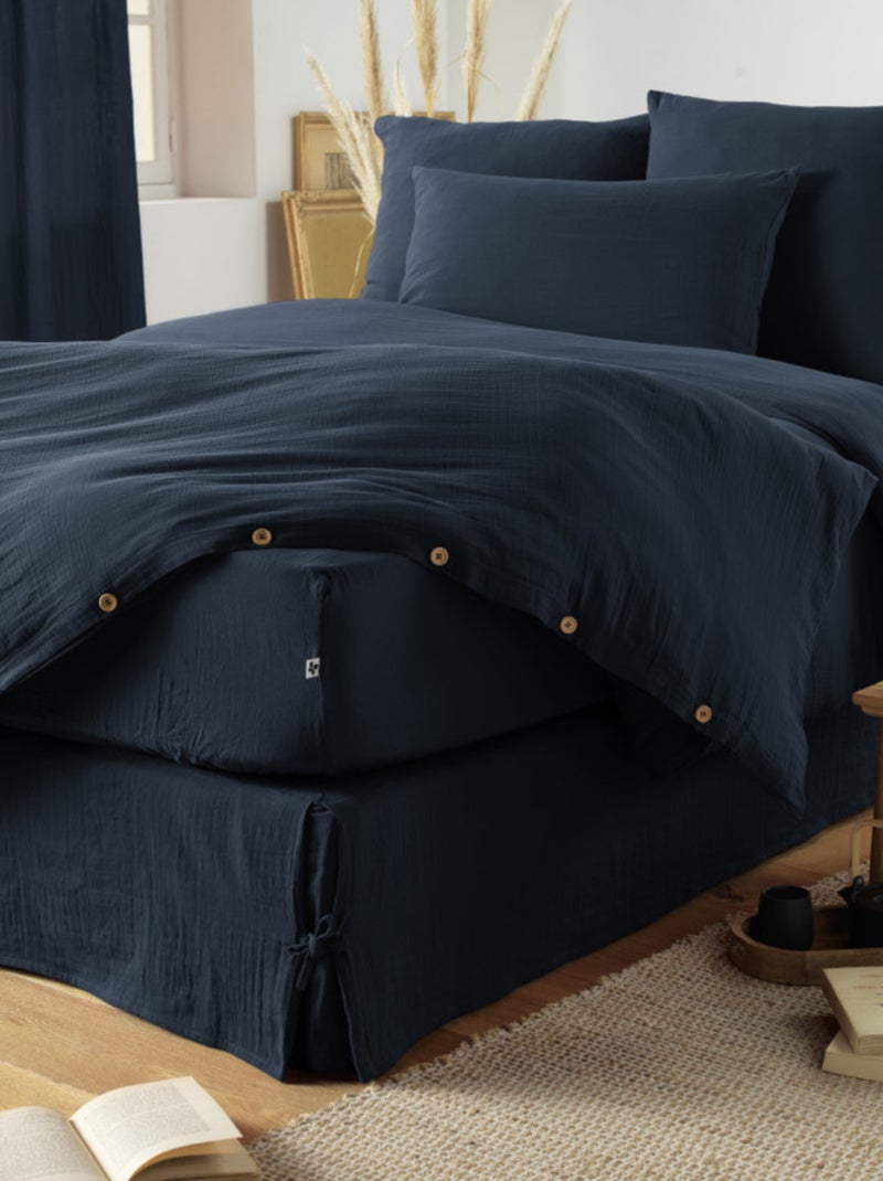 Taie d'oreiller - L'effet papillon - 100% gaze de coton 125 gr/m² Bleu nuit - Kiabi