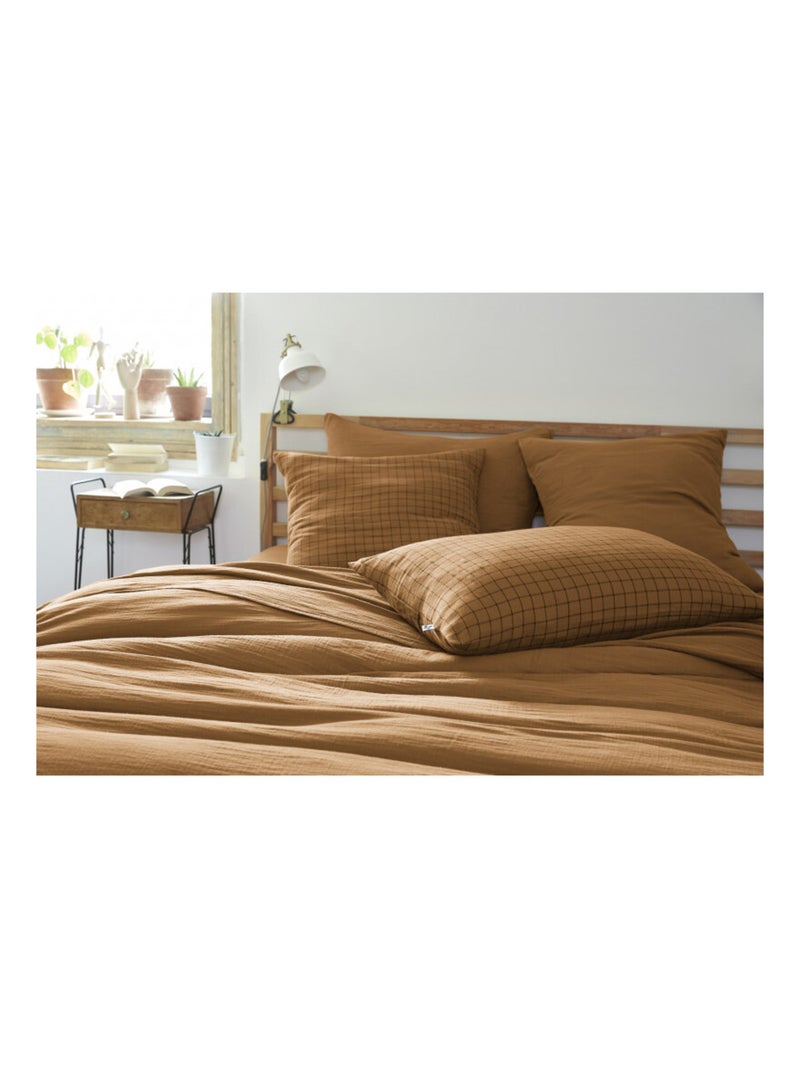 Taie d'oreiller - L'effet papillon - 100% gaze de coton 125 gr/m² Camel - Kiabi