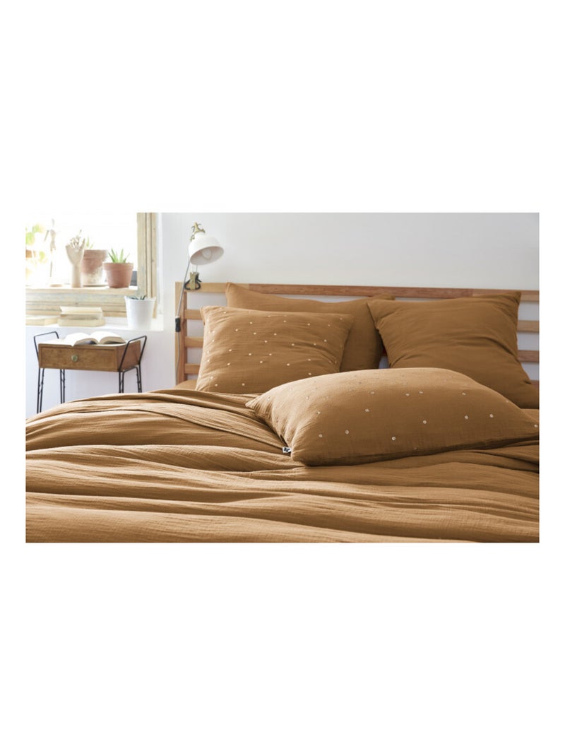 Taie d'oreiller - L'effet papillon - 100% gaze de coton 125 gr/m² Camel - Kiabi