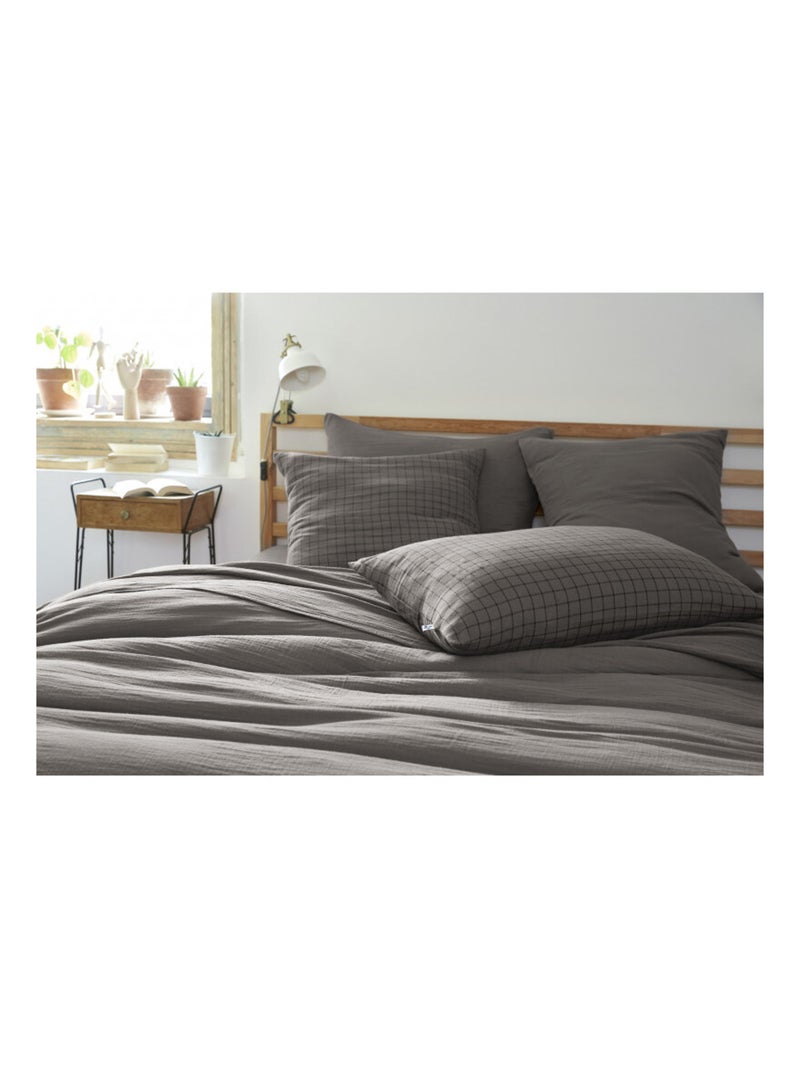 Taie d'oreiller - L'effet papillon - 100% gaze de coton 125 gr/m² Gris souris - Kiabi