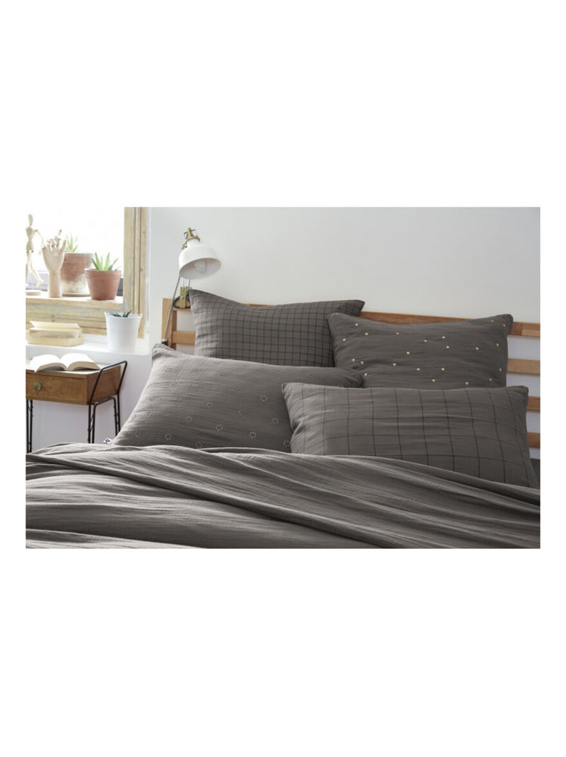 Taie d'oreiller - L'effet papillon - 100% gaze de coton 125 gr/m² Gris souris - Kiabi