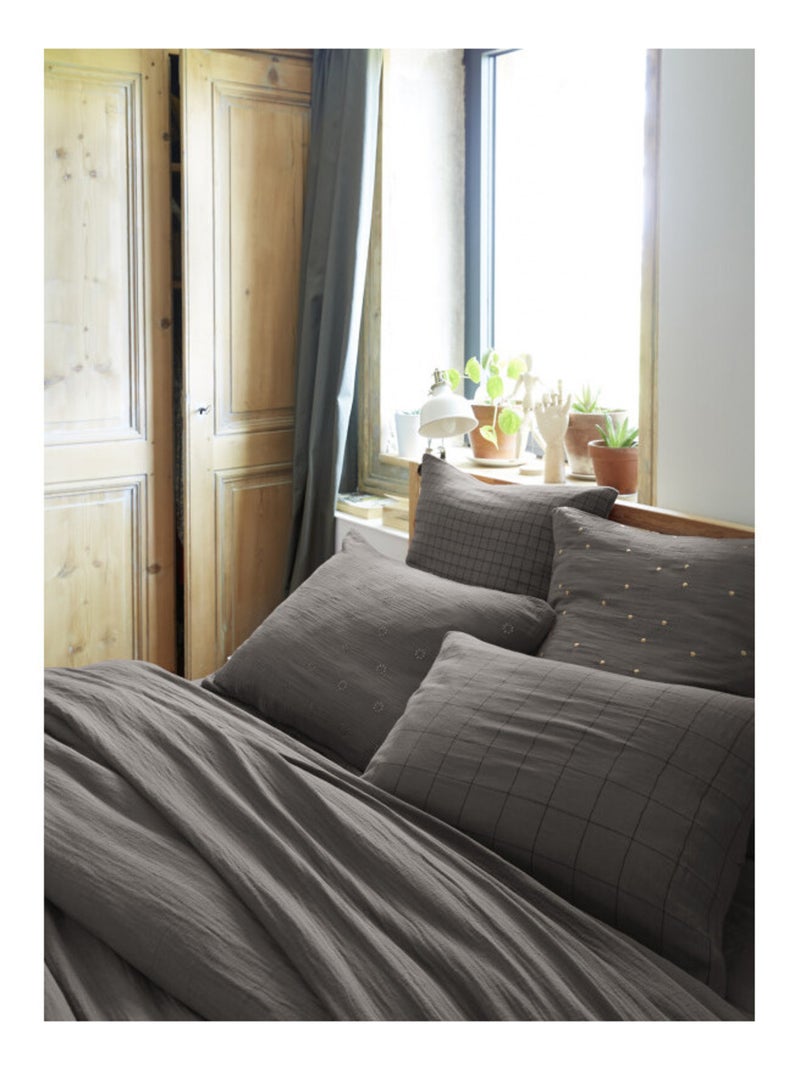 Taie d'oreiller - L'effet papillon - 100% gaze de coton 125 gr/m² Gris souris - Kiabi