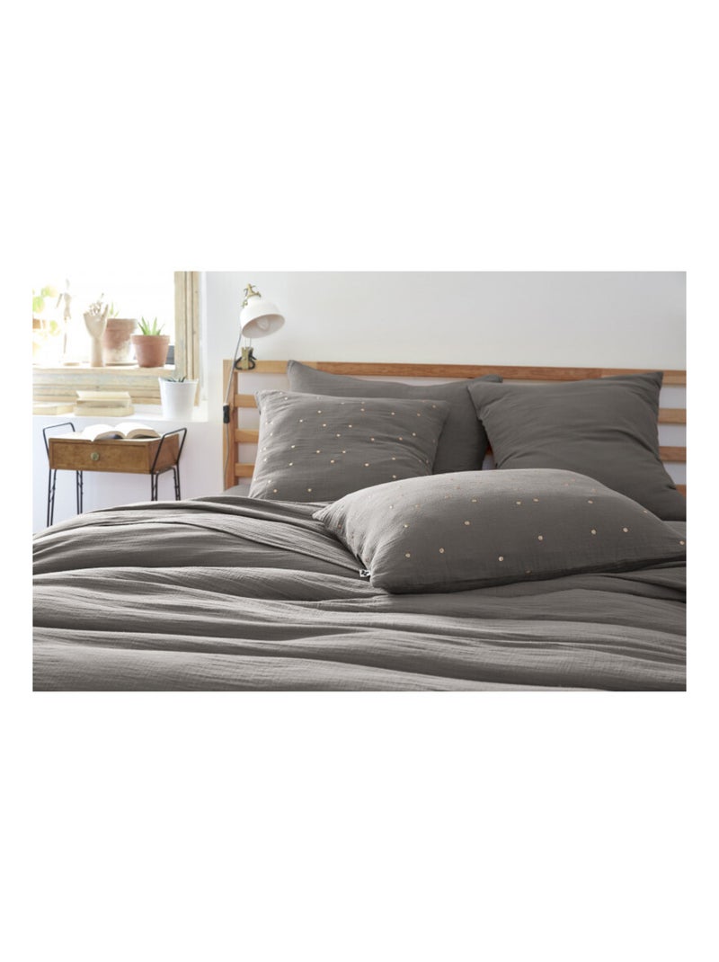 Taie d'oreiller - L'effet papillon - 100% gaze de coton 125 gr/m² Gris souris - Kiabi