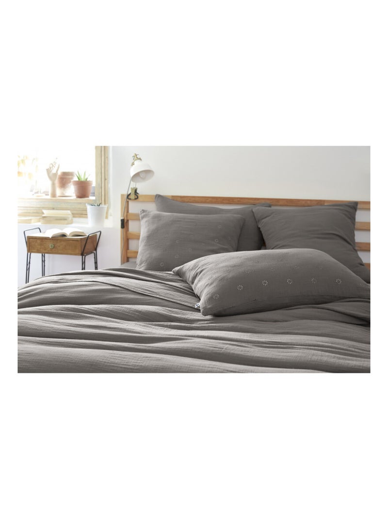 Taie d'oreiller - L'effet papillon - 100% gaze de coton 125 gr/m² Gris souris - Kiabi