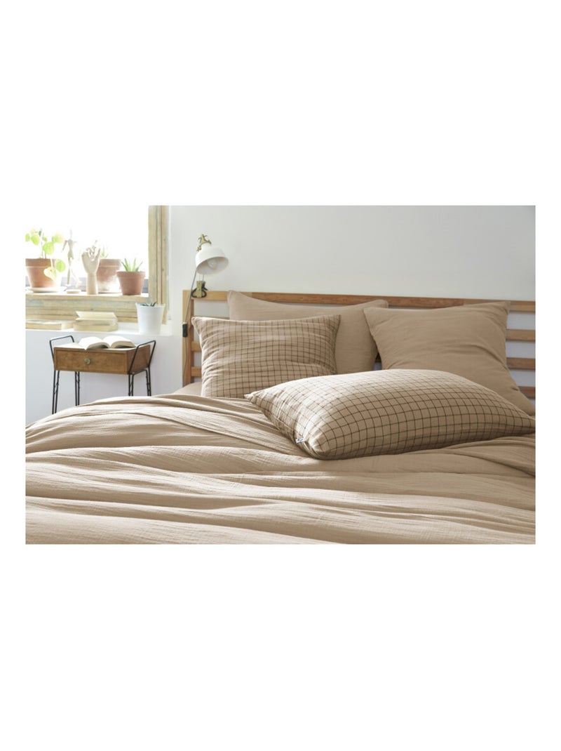 Taie d'oreiller - L'effet papillon - 100% gaze de coton 125 gr/m² Marron clair - Kiabi