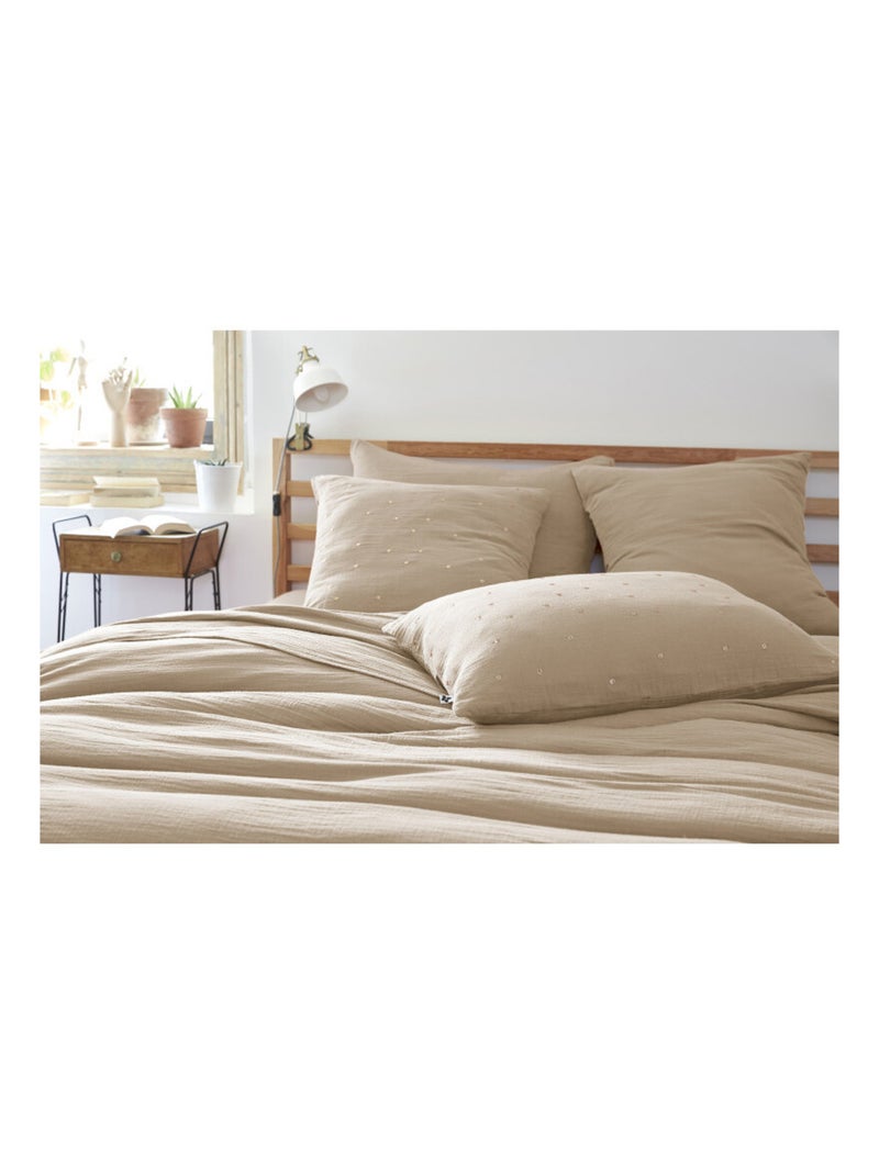 Taie d'oreiller - L'effet papillon - 100% gaze de coton 125 gr/m² Marron clair - Kiabi