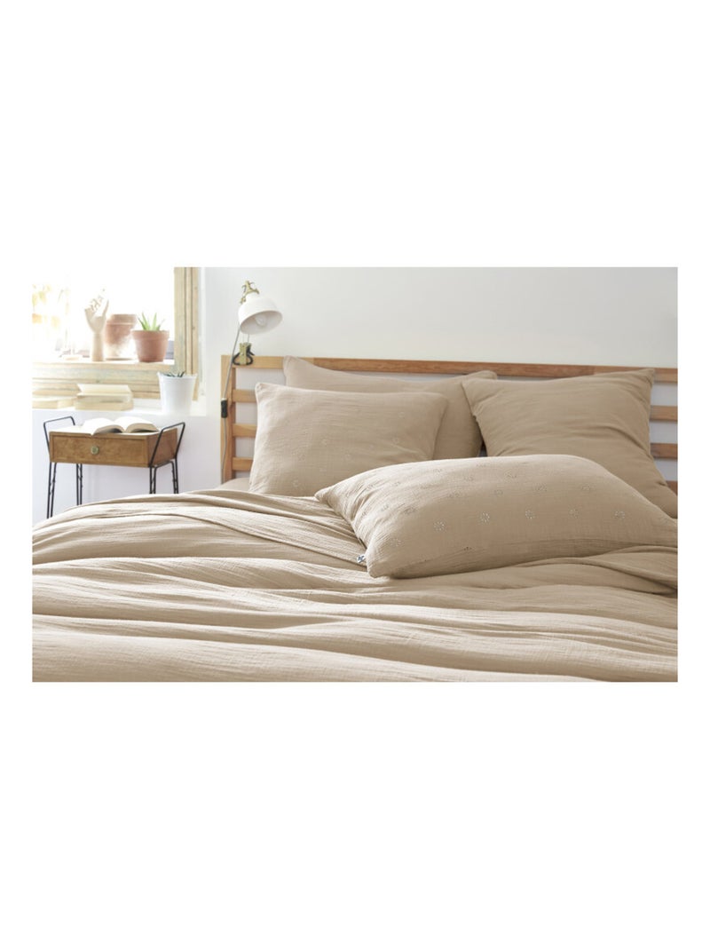 Taie d'oreiller - L'effet papillon - 100% gaze de coton 125 gr/m² Marron clair - Kiabi