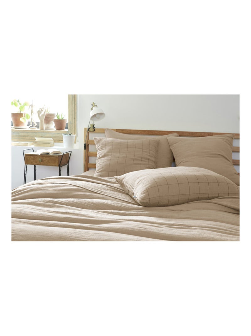 Taie d'oreiller - L'effet papillon - 100% gaze de coton 125 gr/m² Marron clair - Kiabi