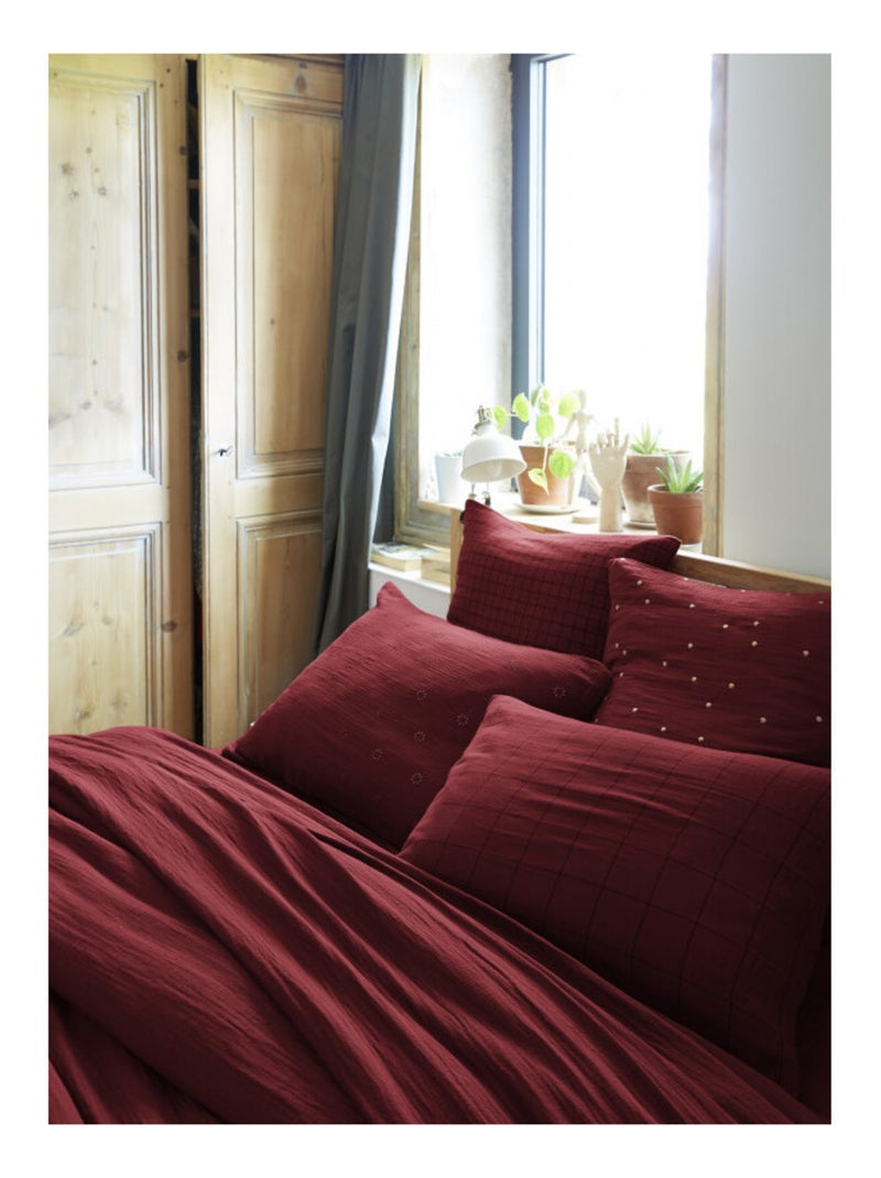 Taie d'oreiller - L'effet papillon - 100% gaze de coton 125 gr/m² Noir Bordeaux - Kiabi