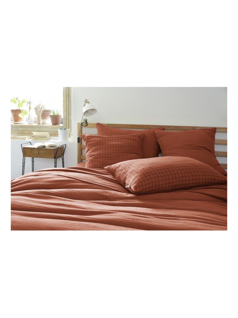 Taie d'oreiller - L'effet papillon - 100% gaze de coton 125 gr/m² Terracotta - Kiabi