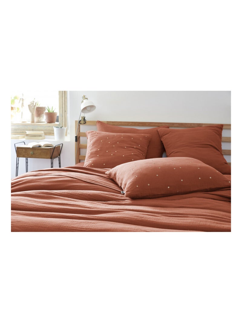 Taie d'oreiller - L'effet papillon - 100% gaze de coton 125 gr/m² Terracotta - Kiabi