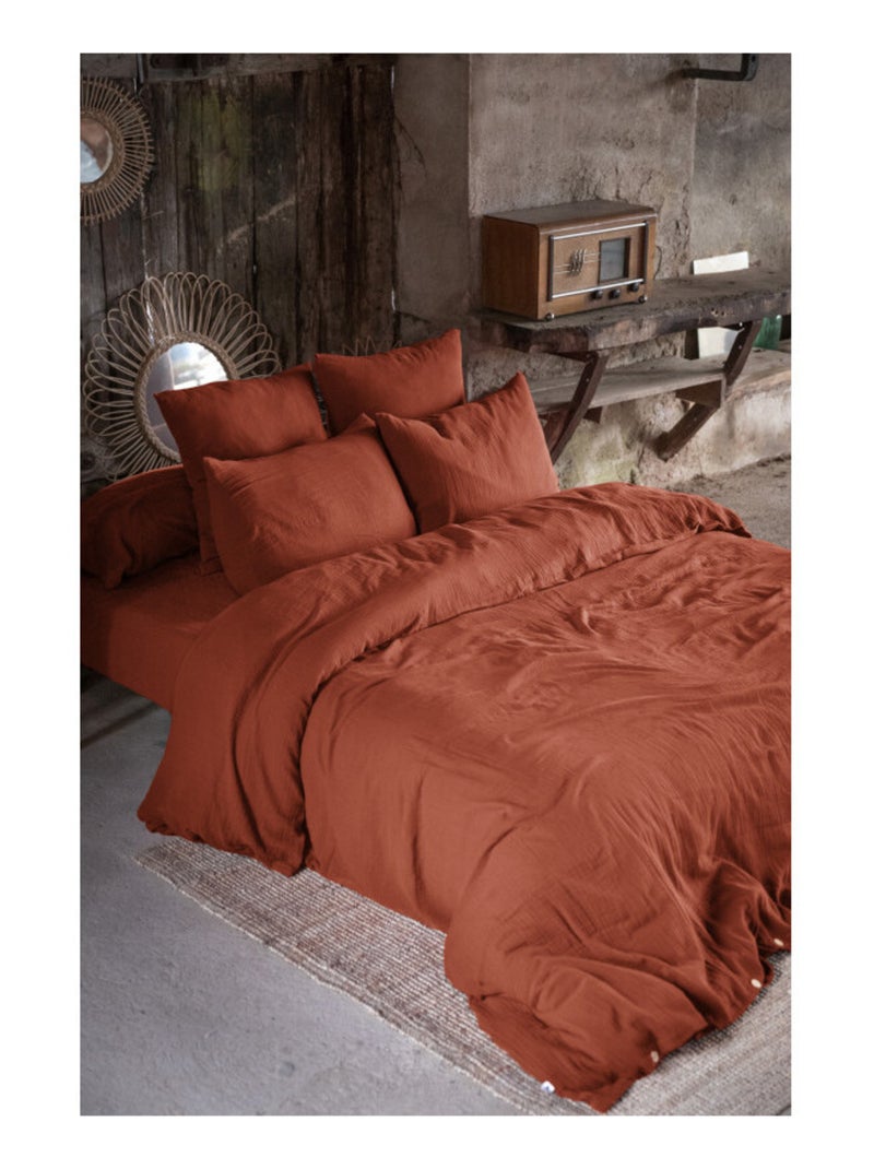 Taie d'oreiller - L'effet papillon - 100% gaze de coton 125 gr/m² Terracotta - Kiabi