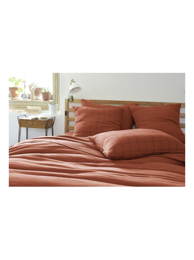 Taie d'oreiller - L'effet papillon - 100% gaze de coton 125 gr/m² Terracotta - Kiabi