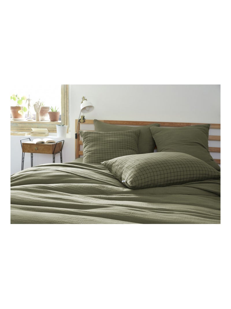 Taie d'oreiller - L'effet papillon - 100% gaze de coton 125 gr/m² Vert chèvrefeuille - Kiabi