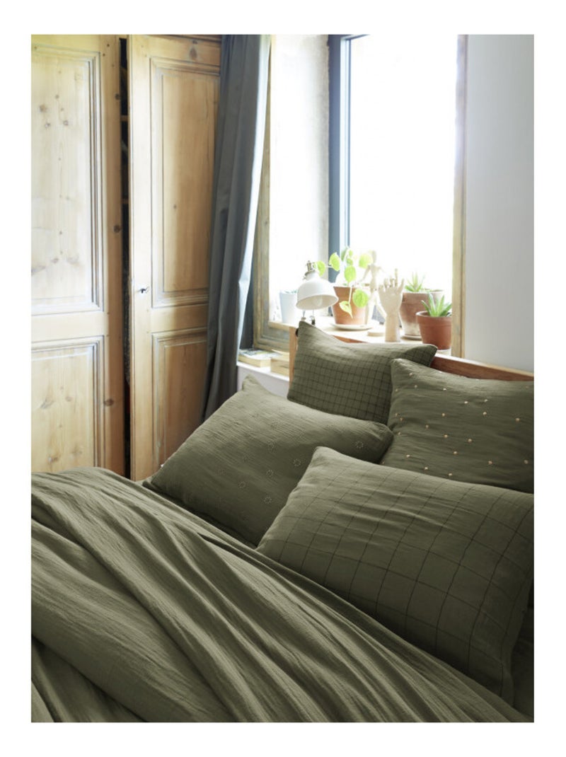 Taie d'oreiller - L'effet papillon - 100% gaze de coton 125 gr/m² Vert chèvrefeuille - Kiabi