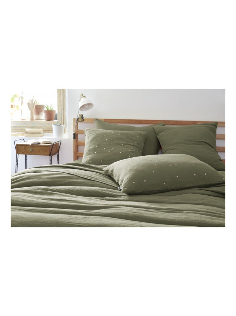 Taie d'oreiller - L'effet papillon - 100% gaze de coton 125 gr/m² Vert chèvrefeuille - Kiabi