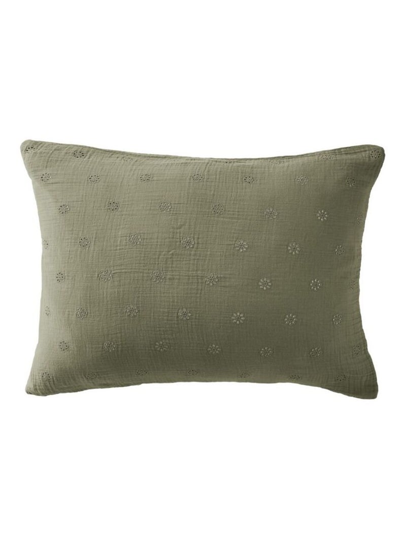 Taie d'oreiller - L'effet papillon - 100% gaze de coton 125 gr/m² Vert chèvrefeuille - Kiabi